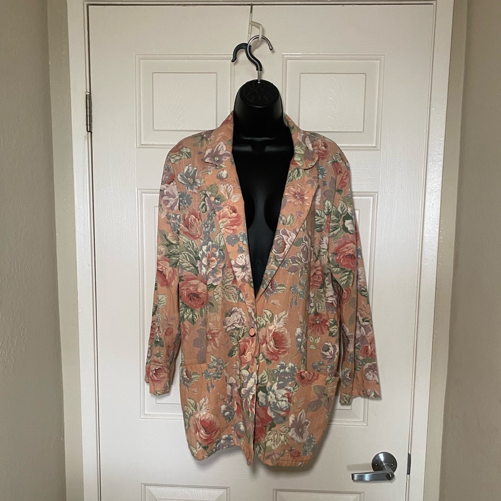 Vintage 70-80s Floral Blazer California Connection Pastel Pink, fits us 12-14